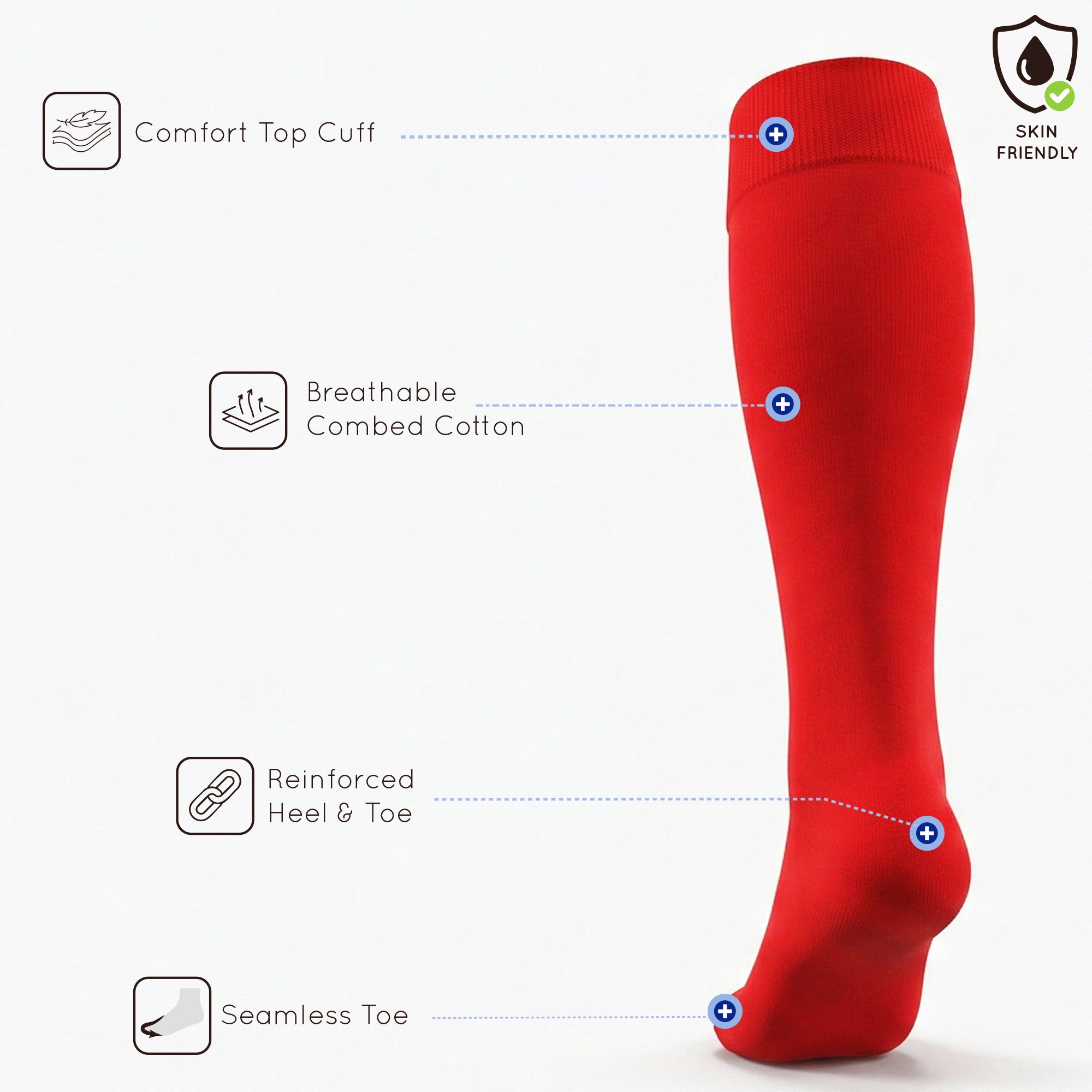 Unisex wearing red Mysocks knee-high combed cotton socks