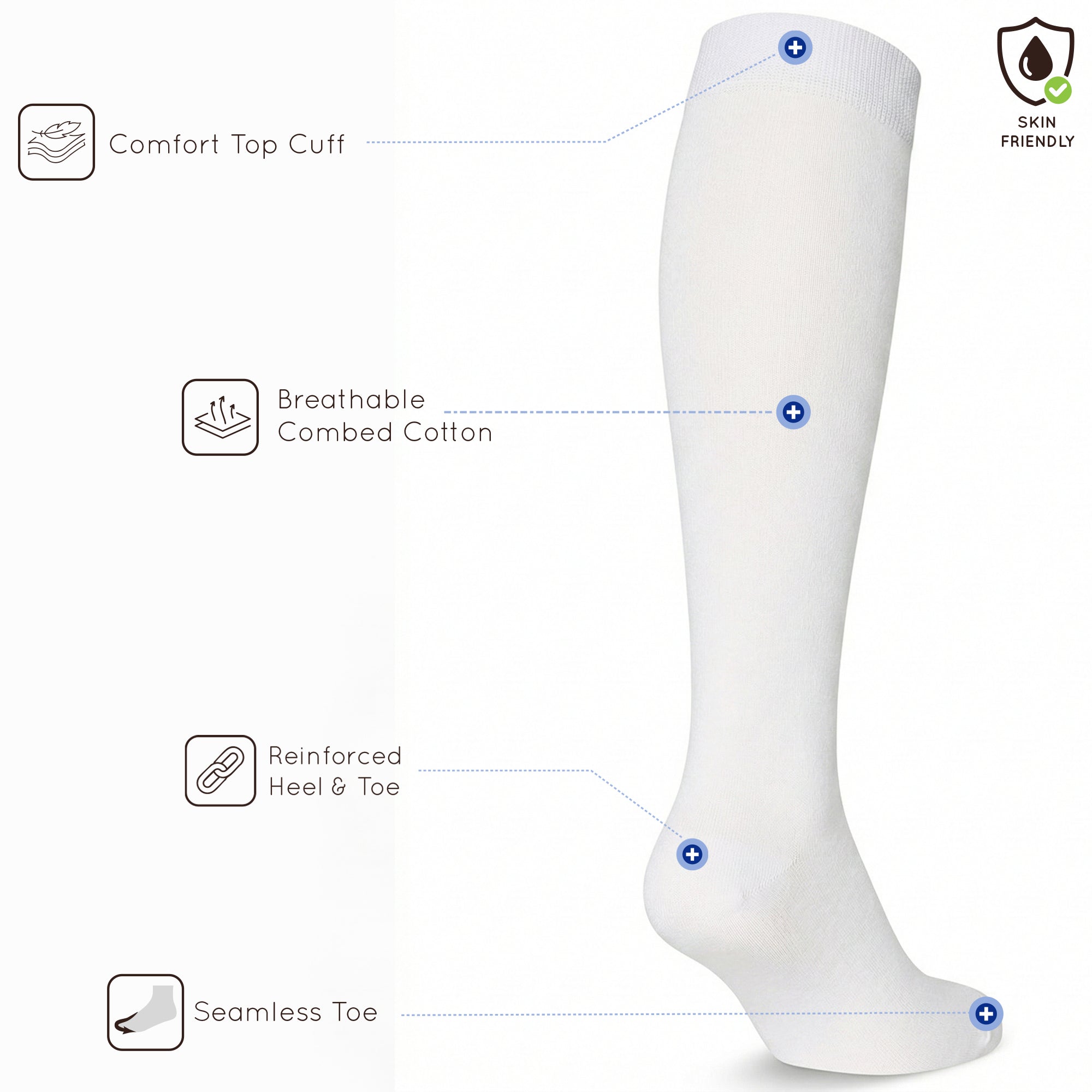 Unisex wearing white Mysocks knee-high combed cotton socks