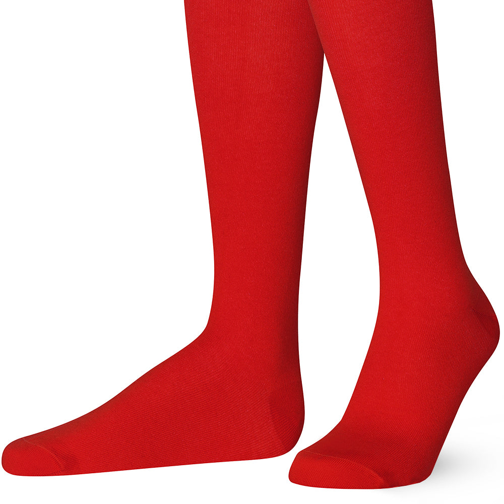 Unisex wearing red Mysocks knee-high combed cotton socks