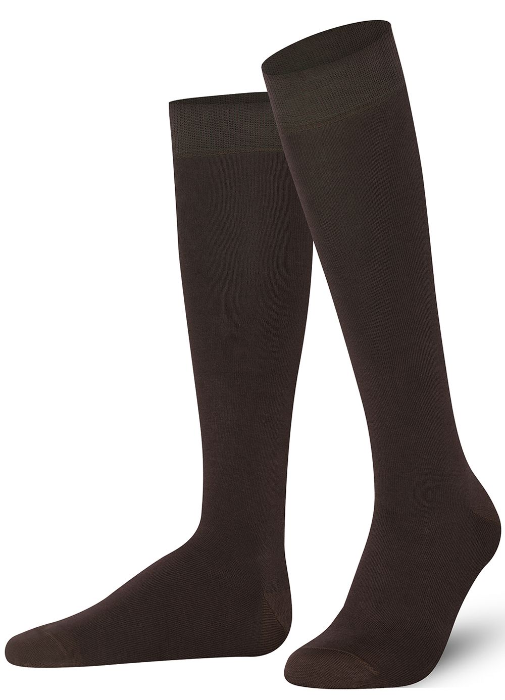 Unisex wearing brown Mysocks knee-high combed cotton socks