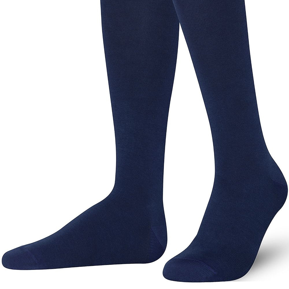 Unisex wearing navy Mysocks knee-high combed cotton socks