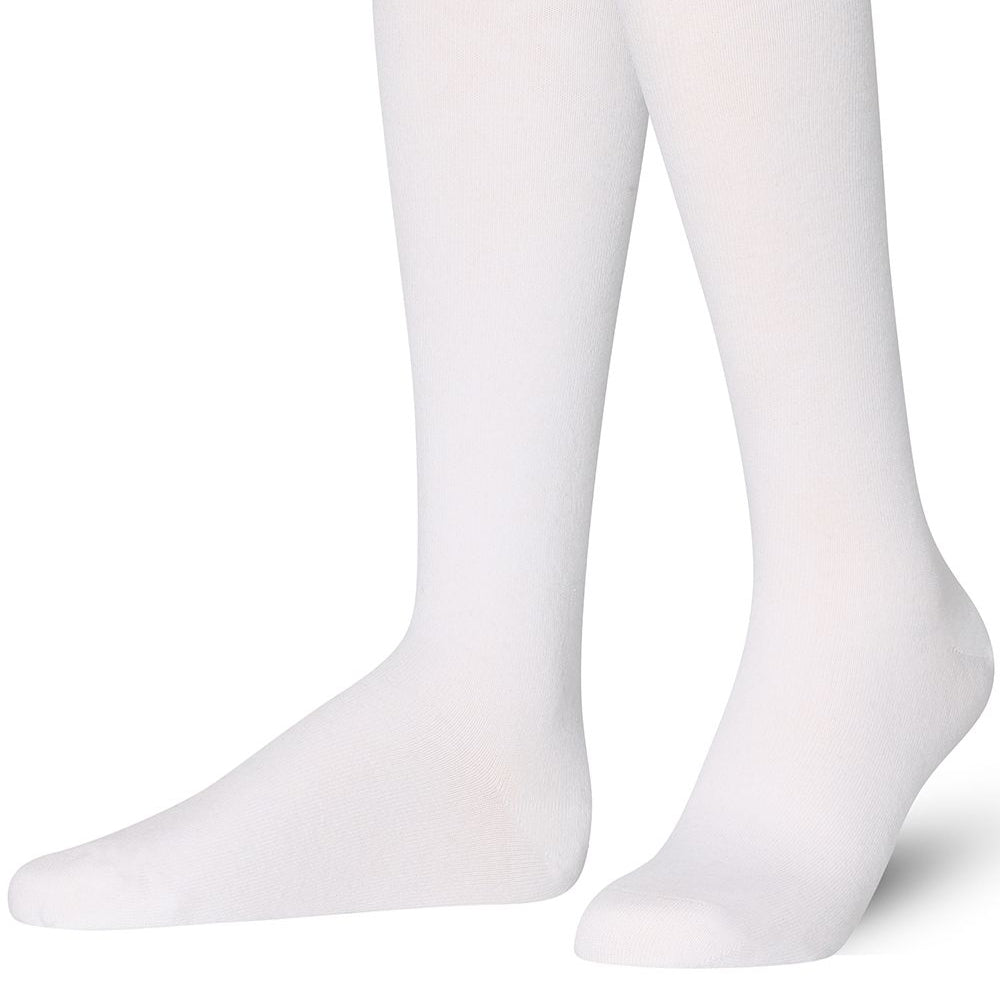 Unisex wearing white Mysocks knee-high combed cotton socks