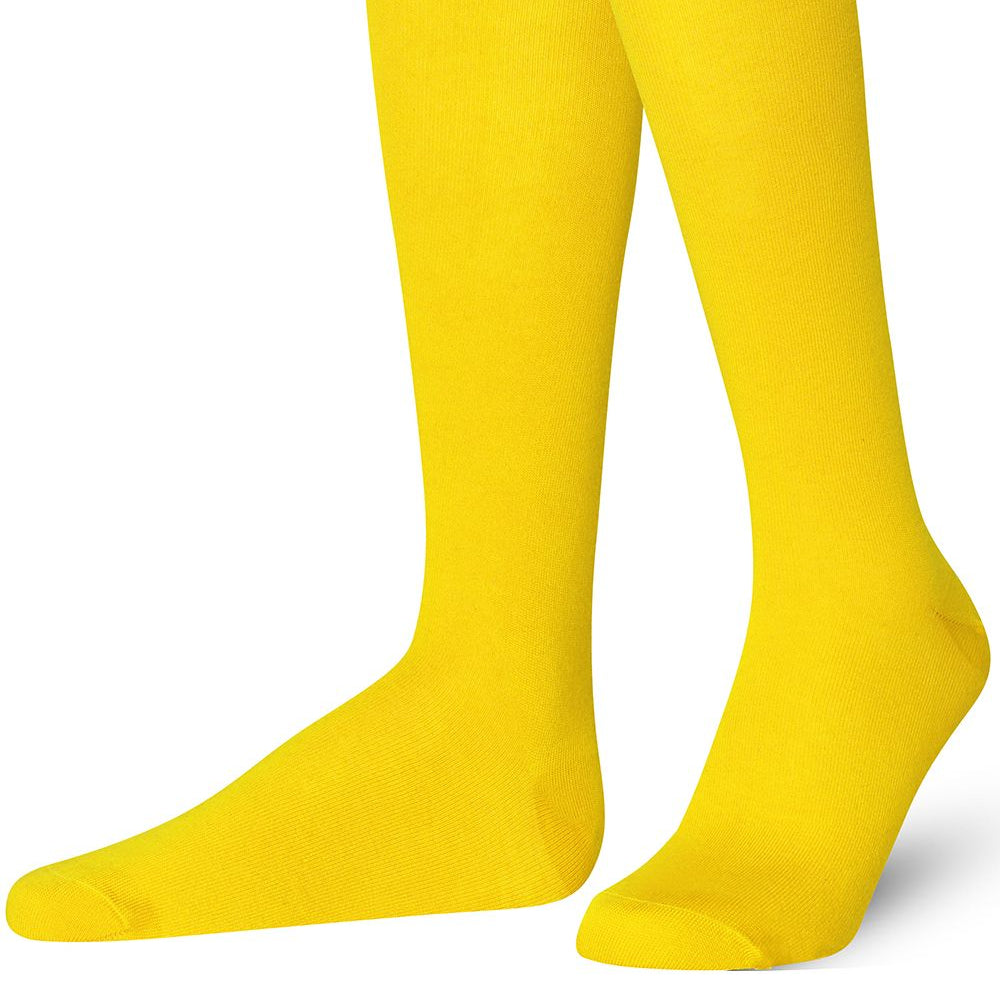 Unisex wearing yellow Mysocks knee-high combed cotton socks