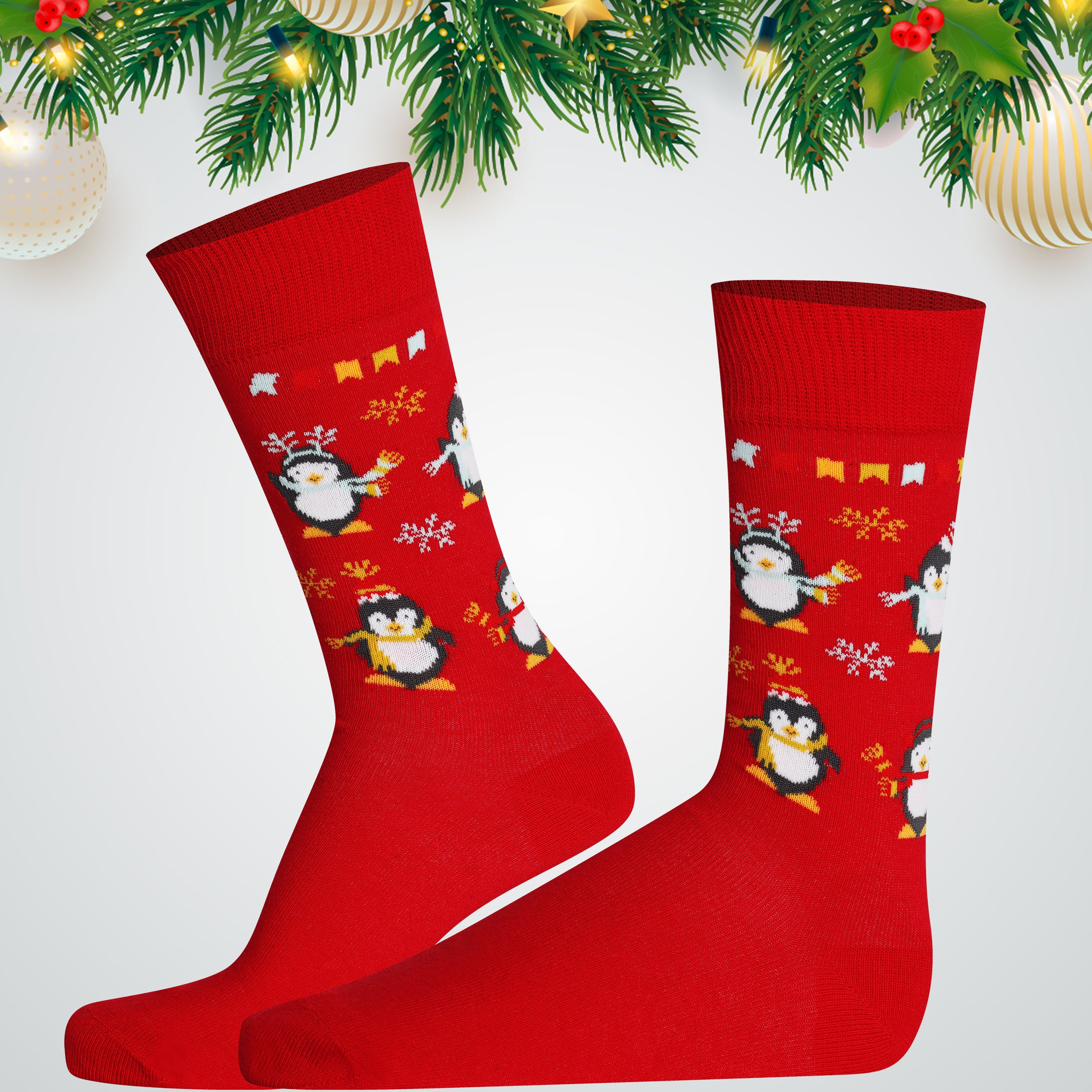Mysocks Festive Penguin Christmas Crew Socks - Unisex-red-01