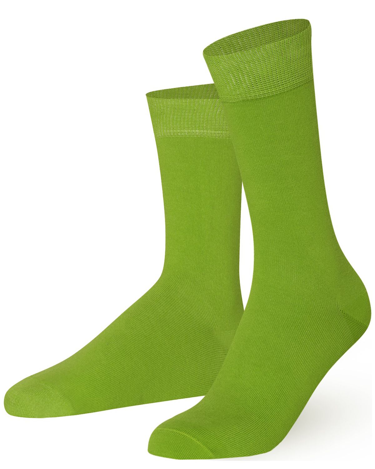 Pair of Mysocks unisex plain lime green crew socks made from combed cotton.