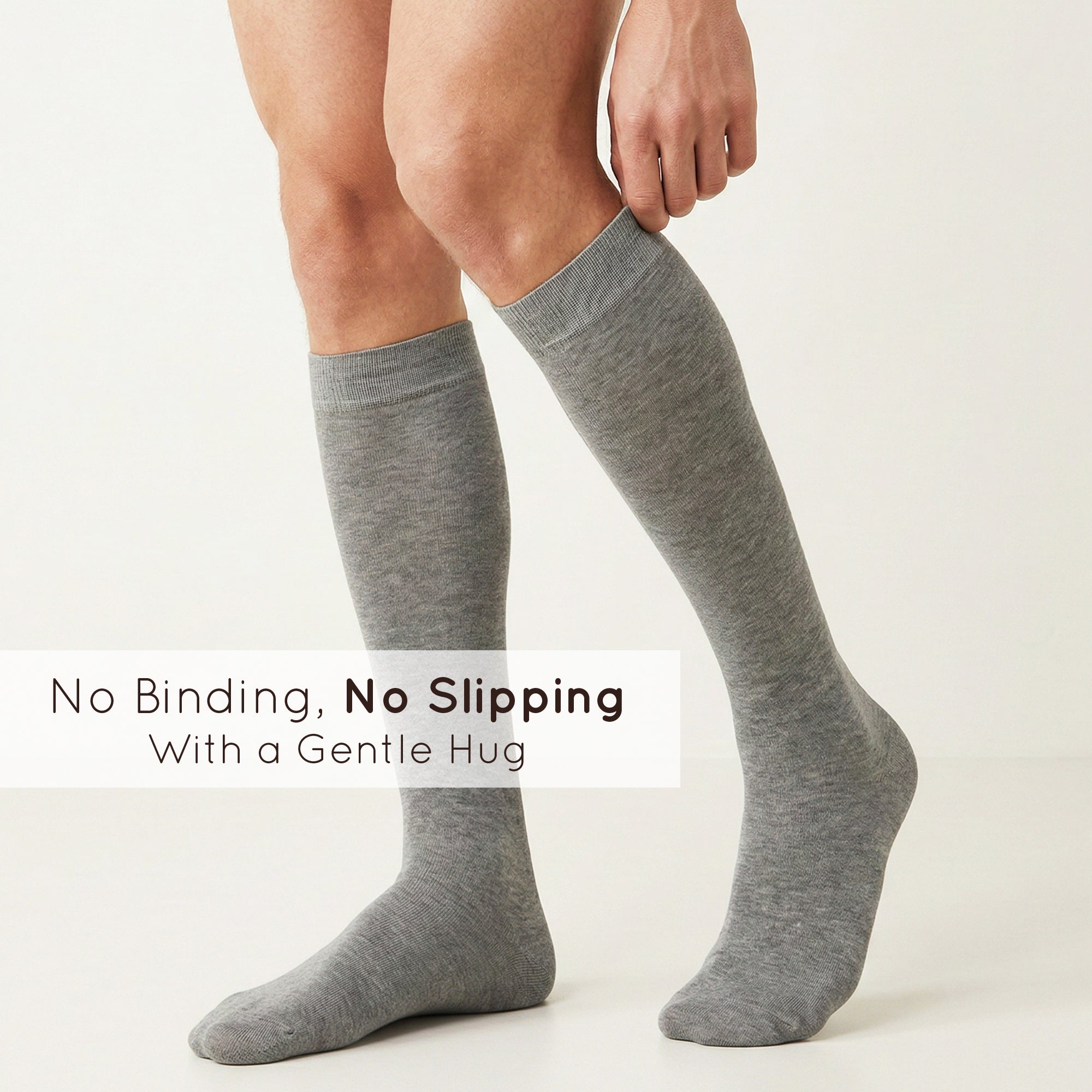 Unisex wearing ash Mysocks knee-high combed cotton socks