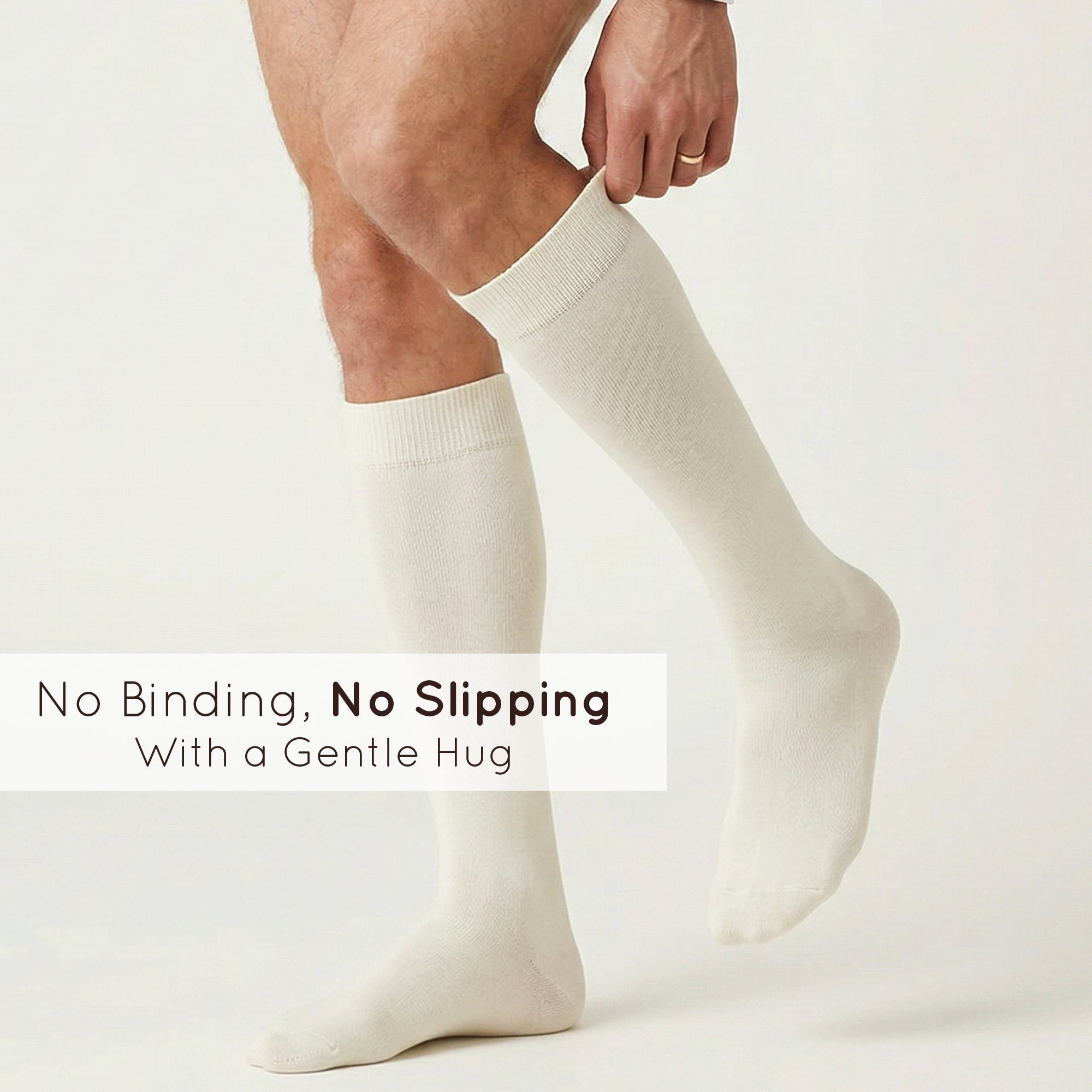 Unisex wearing cream Mysocks knee-high combed cotton socks