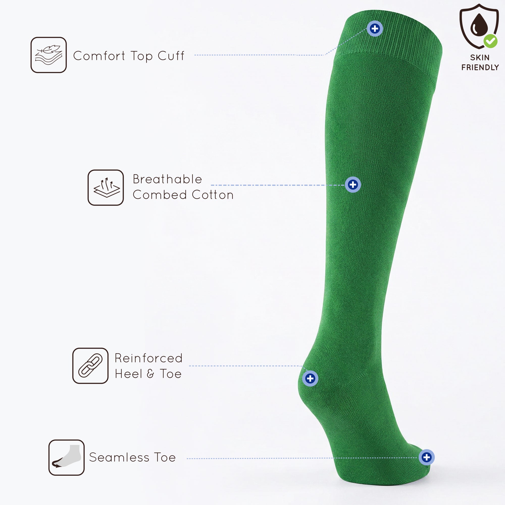 Unisex wearing green Mysocks knee-high combed cotton socks