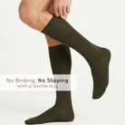 Unisex wearing khaki Mysocks knee-high combed cotton socks