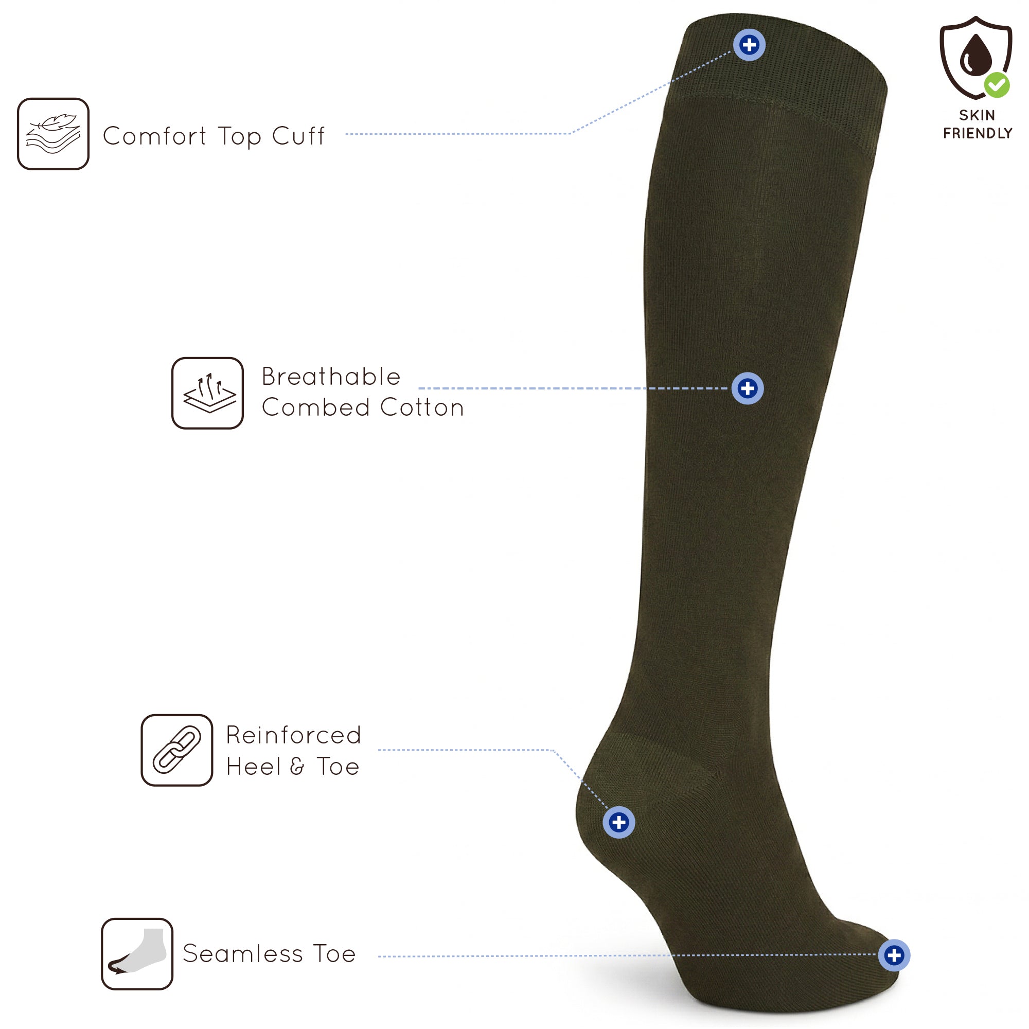 Unisex wearing khaki Mysocks knee-high combed cotton socks