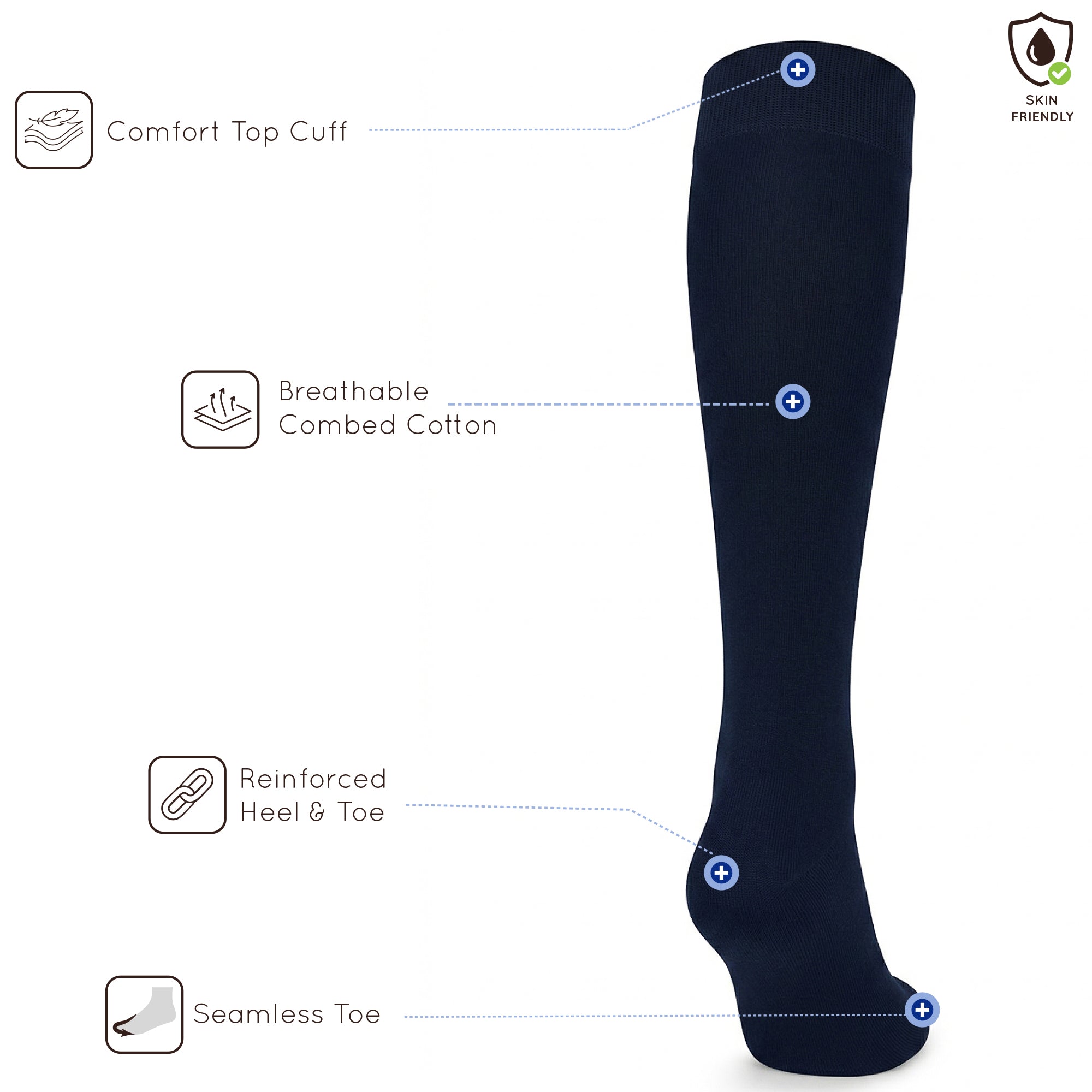 Unisex wearing navy Mysocks knee-high combed cotton socks