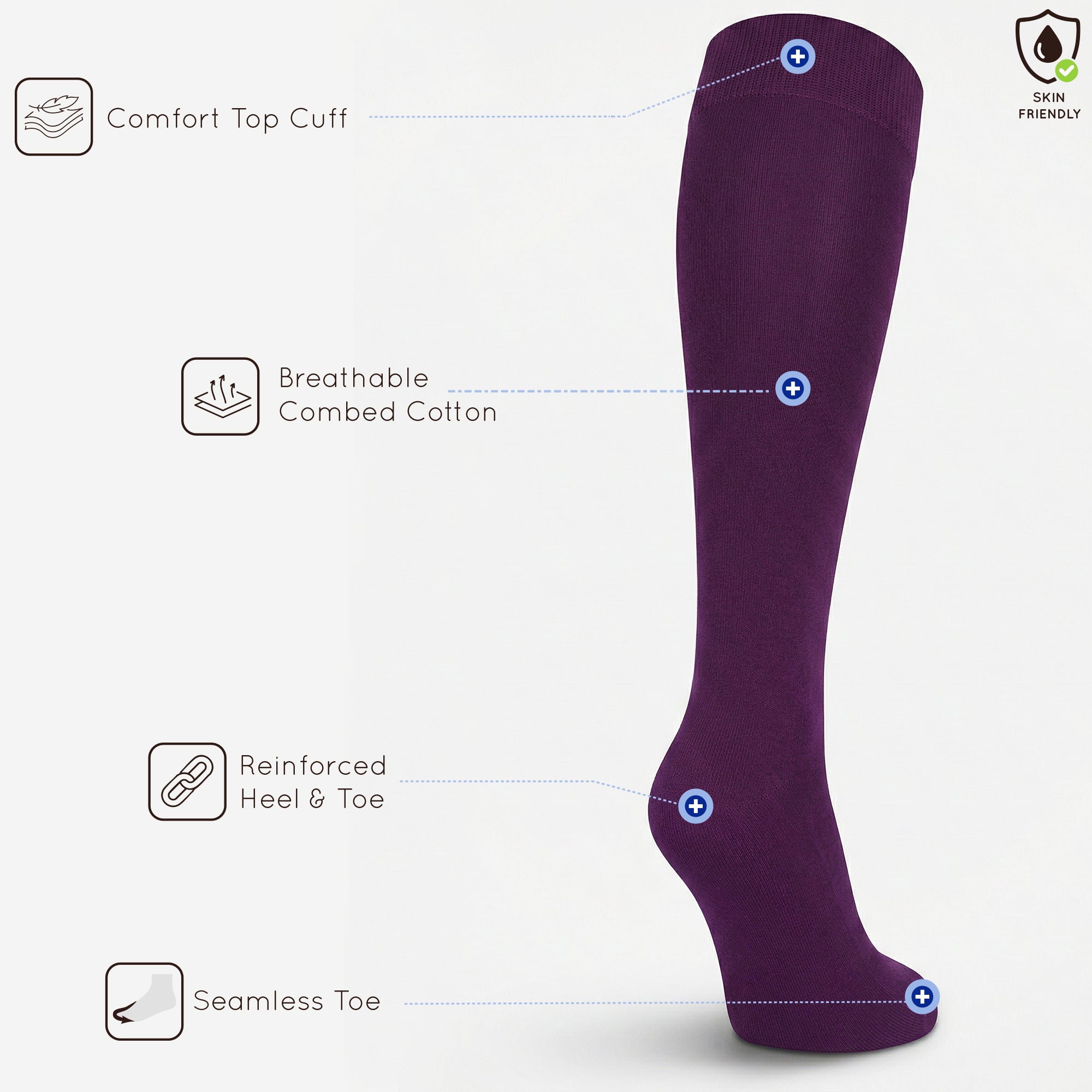 Purple Mysocks plain ribbed knee high socks made of extra fine combed cotton.