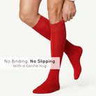 Unisex wearing red Mysocks knee-high combed cotton socks