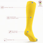 Unisex wearing yellow Mysocks knee-high combed cotton socks