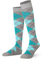 Pair of knee-high socks with Blue and gray argyle pattern
