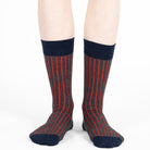 Men and Women ribbed combed cotton crew socks seamless toe navy red anthracite