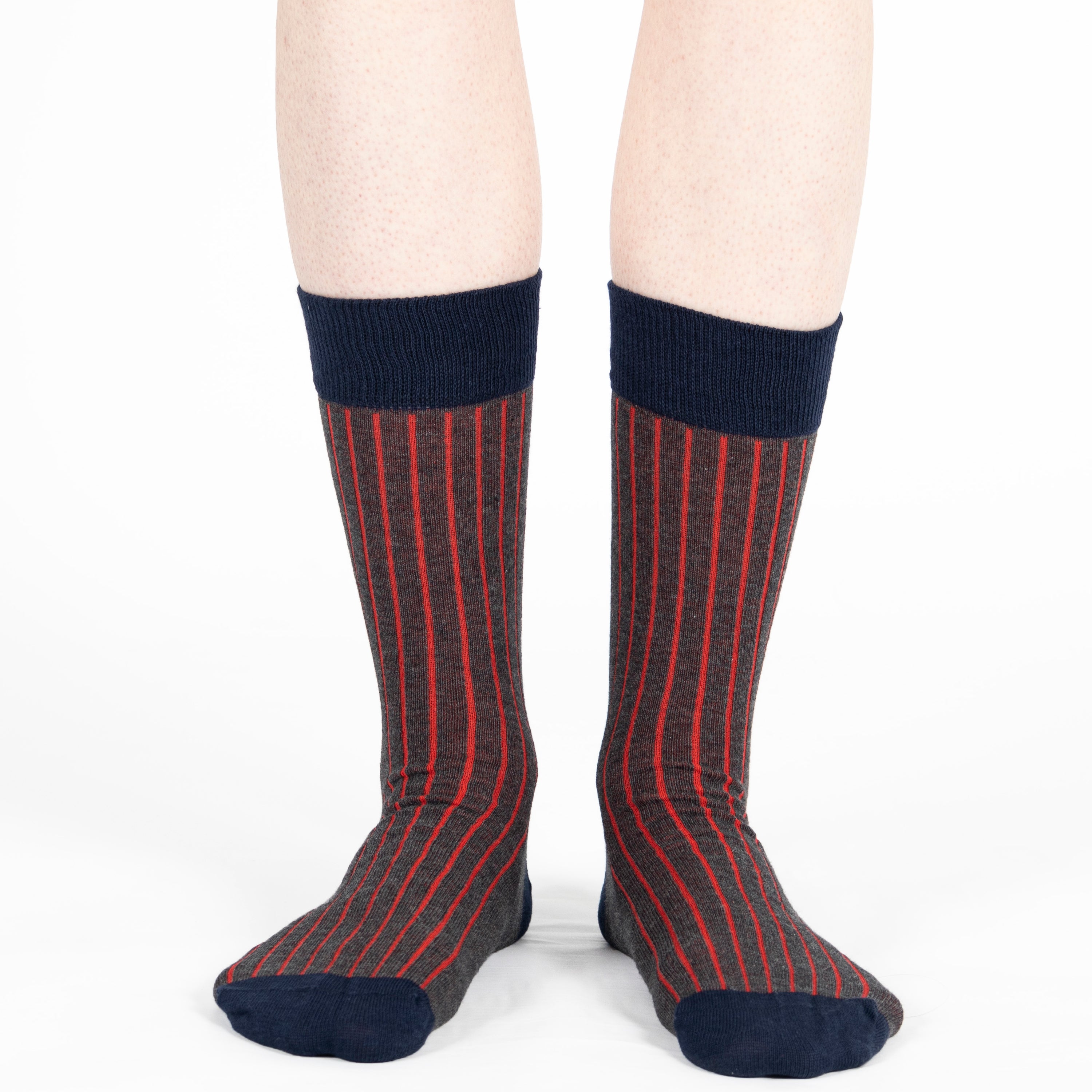 Men and Women ribbed combed cotton crew socks seamless toe navy red anthracite