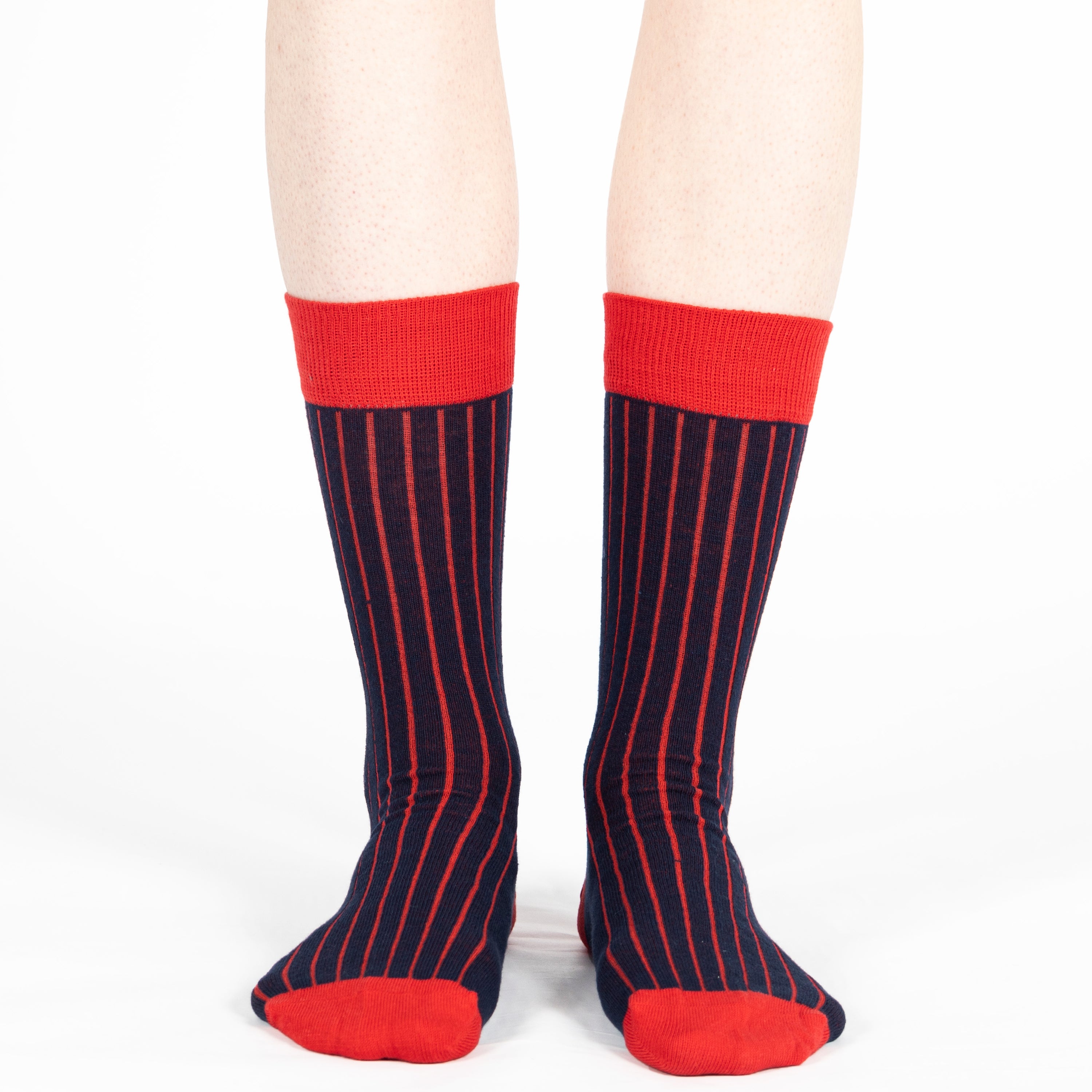 Men and Women ribbed combed cotton crew socks seamless toe navy red