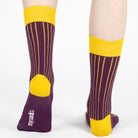 Men and Women ribbed combed cotton crew socks seamless toe burgundy yellow