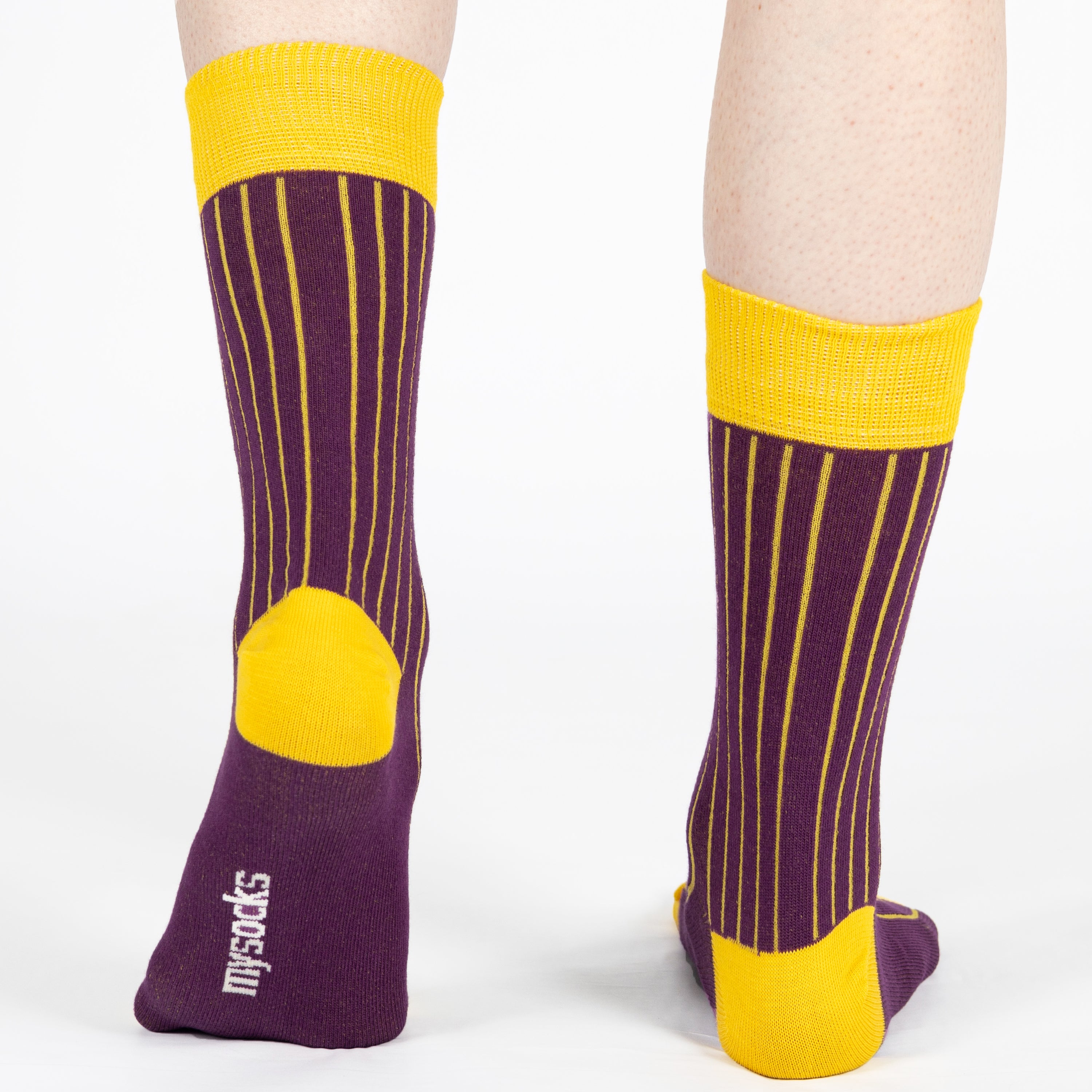 Men and Women ribbed combed cotton crew socks seamless toe burgundy yellow
