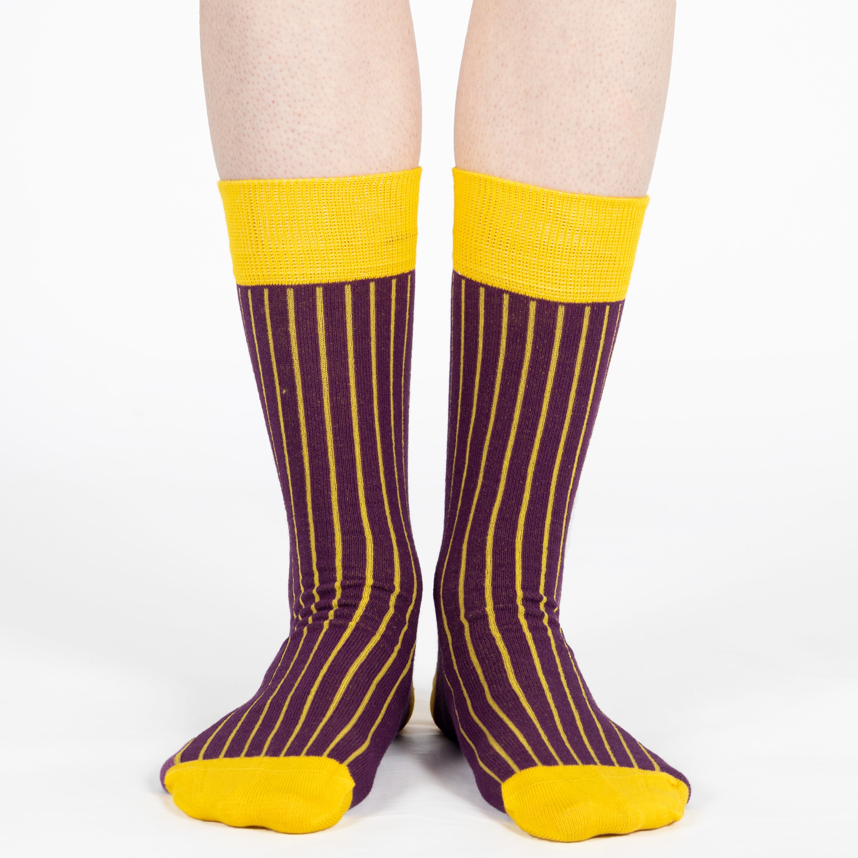 Men and Women ribbed combed cotton crew socks seamless toe burgundy yellow