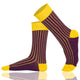 Men and Women ribbed combed cotton crew socks seamless toe burgundy yellow