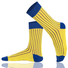 Men and Women ribbed combed cotton crew socks seamless toe blue yellow
