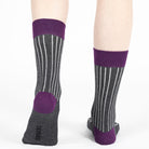 Men and Women ribbed combed cotton crew socks seamless toe Anthracite purple