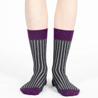 Men and Women ribbed combed cotton crew socks seamless toe Anthracite purple