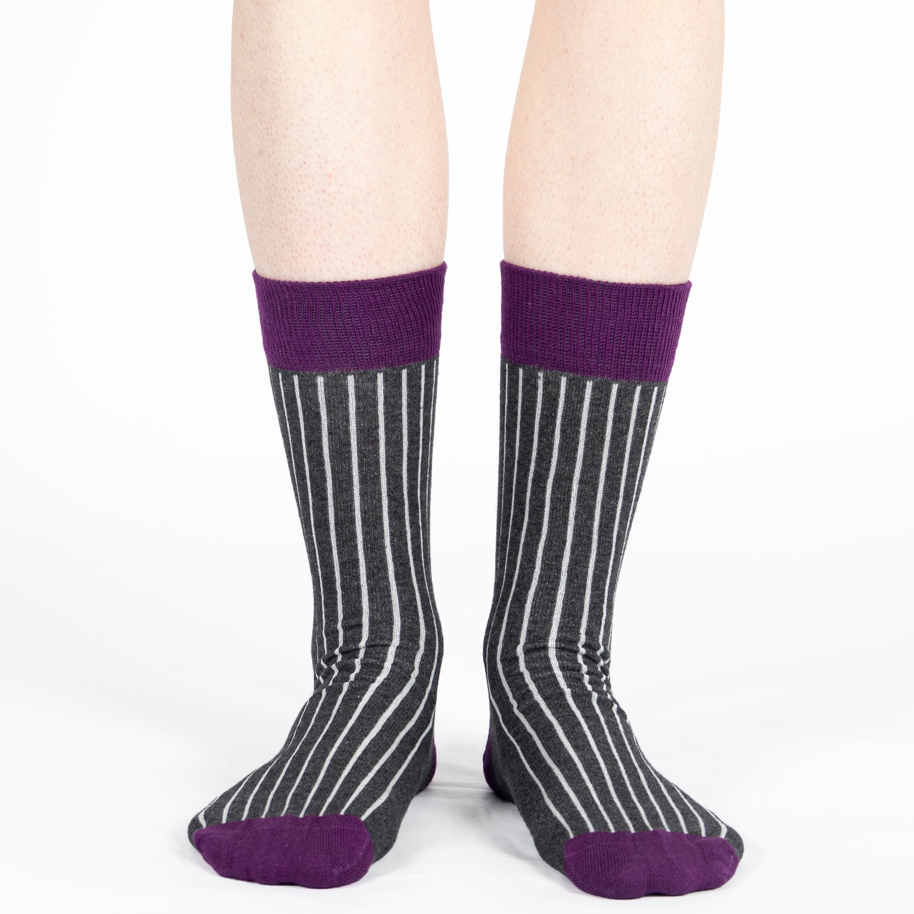 Men and Women ribbed combed cotton crew socks seamless toe Anthracite purple