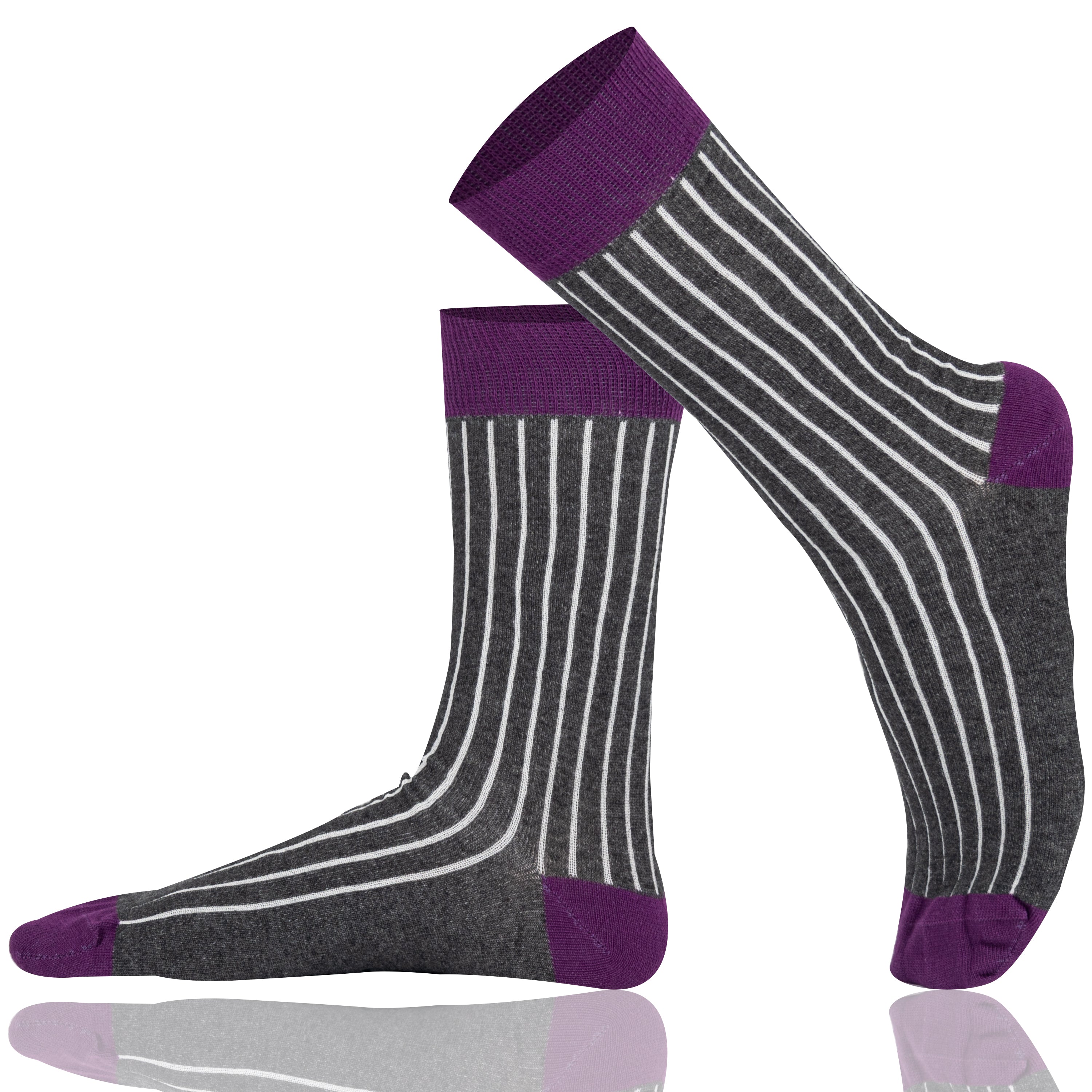 Men and Women ribbed combed cotton crew socks seamless toe Anthracite purple