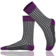 Men and Women ribbed combed cotton crew socks seamless toe Anthracite purple