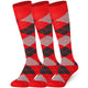 Mysocks 3 Pairs Argyle Knee High Socks | Combed Cotton & Seamless Toe