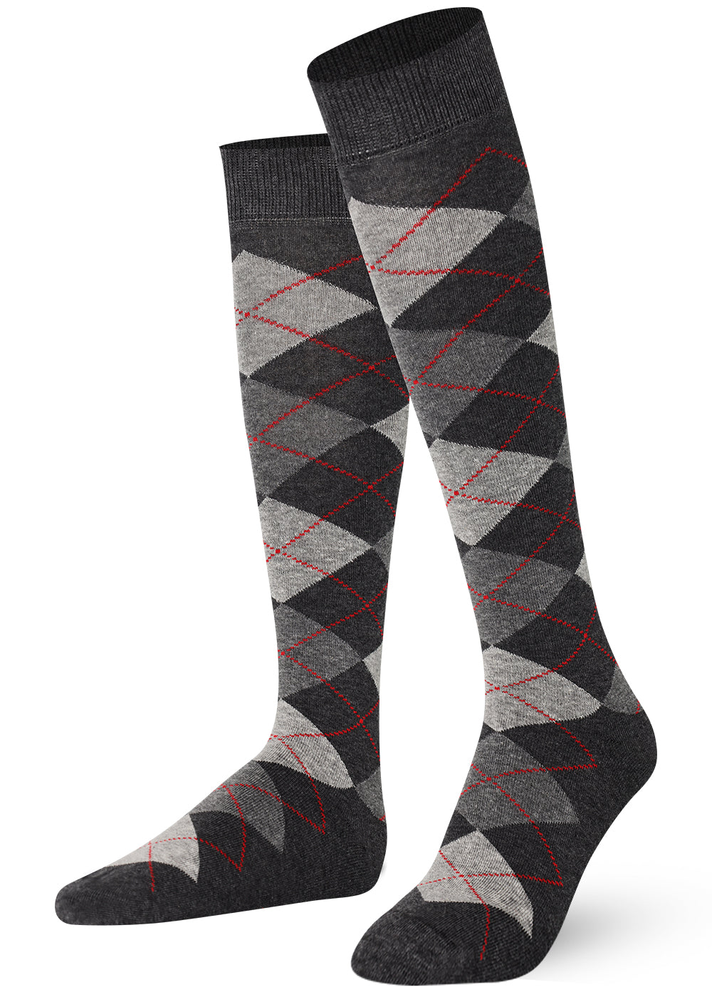 Pair of knee-high socks with argyle pattern