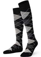 Black knee-high socks with gray argyle pattern 
