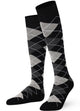 Black knee-high socks with gray argyle pattern 