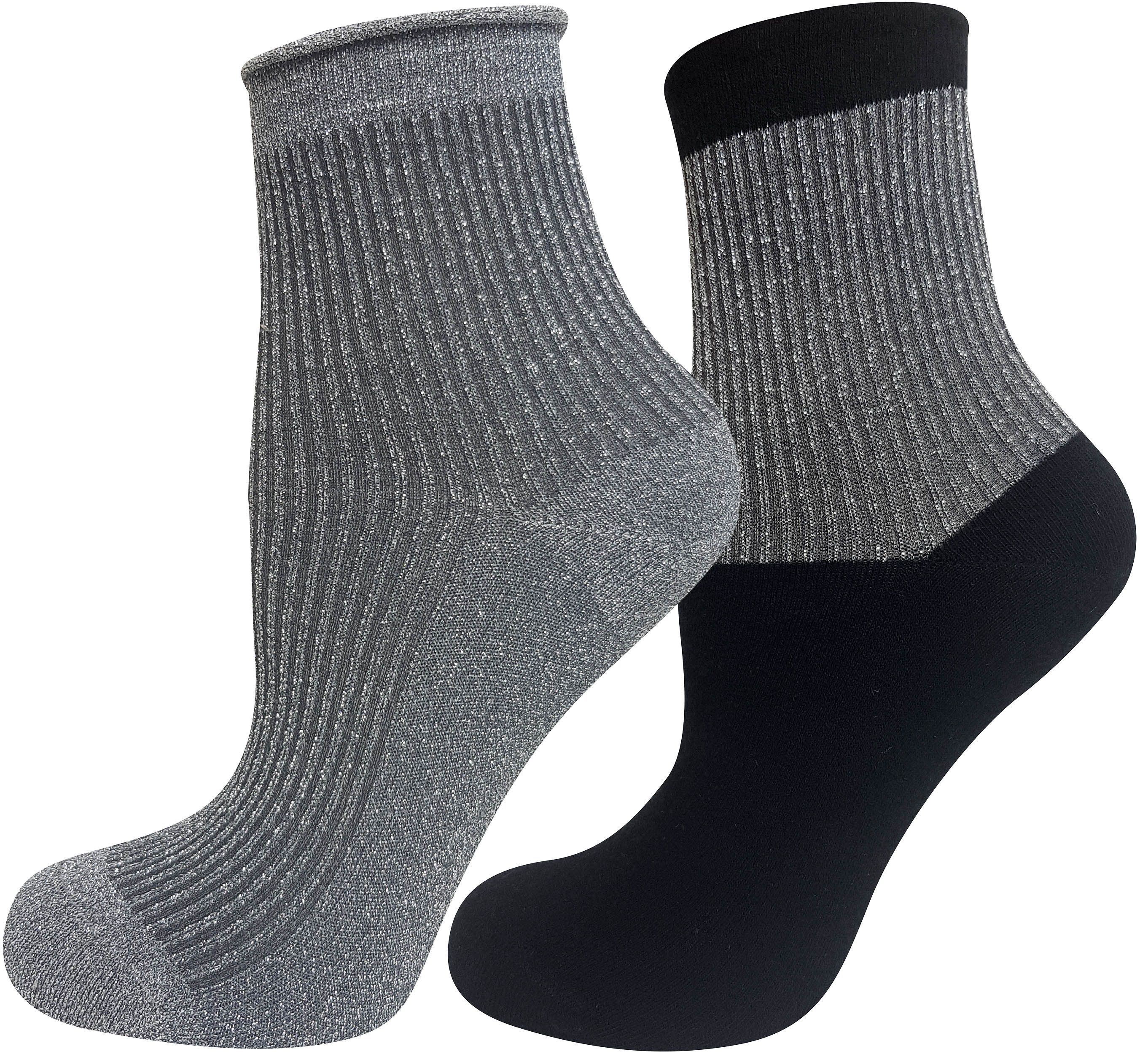 Mysocks women's luxury glitter ribbed ankle socks, featuring a 2-pair pack in sparkling metallic colors made with premium Lurex fabric.