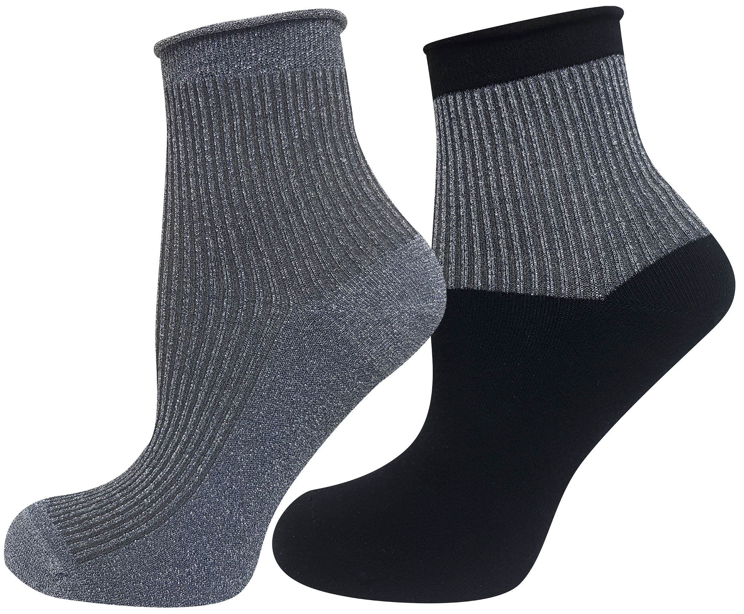 Mysocks women's luxury glitter ribbed ankle socks, featuring a 2-pair pack in sparkling metallic colors made with premium Lurex fabric.