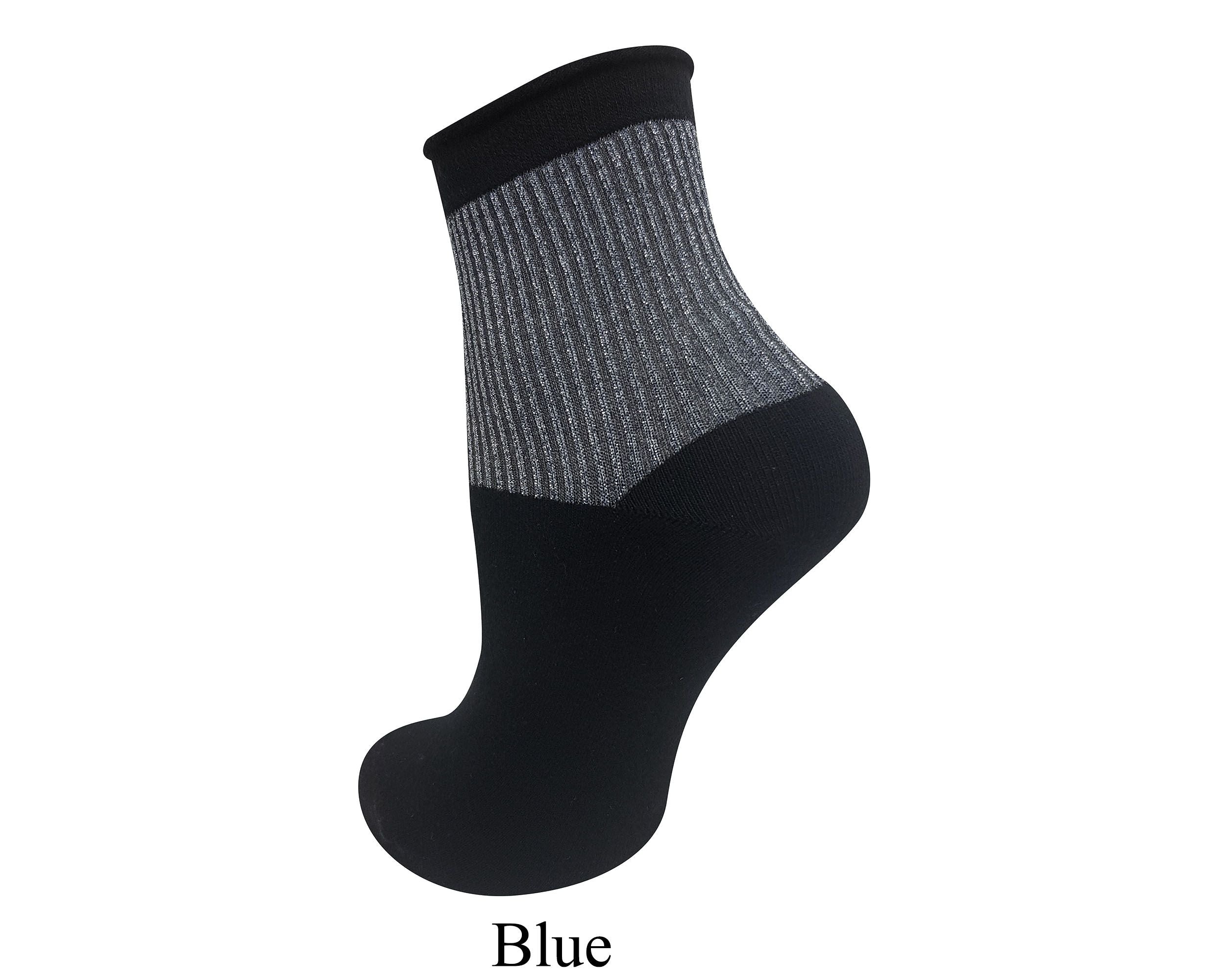 Women's luxury black ankle sock featuring a half glittered sparkly top Blue