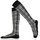 Plaid knee-high socks with black accents on a white background