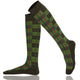 Green and red tartan knee-high socks on a white background