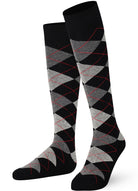 Unisex wearing Argyle Black Red Line Mysocks knee-high combed cotton socks