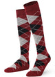 Knee-high socks with argyle pattern in burgundy, black, and gray 