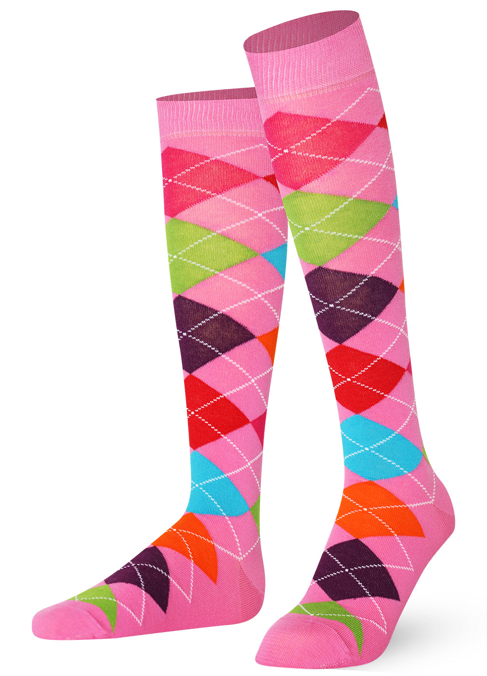 Pink Mysocks argyle knee high socks made of extra fine combed cotton.
