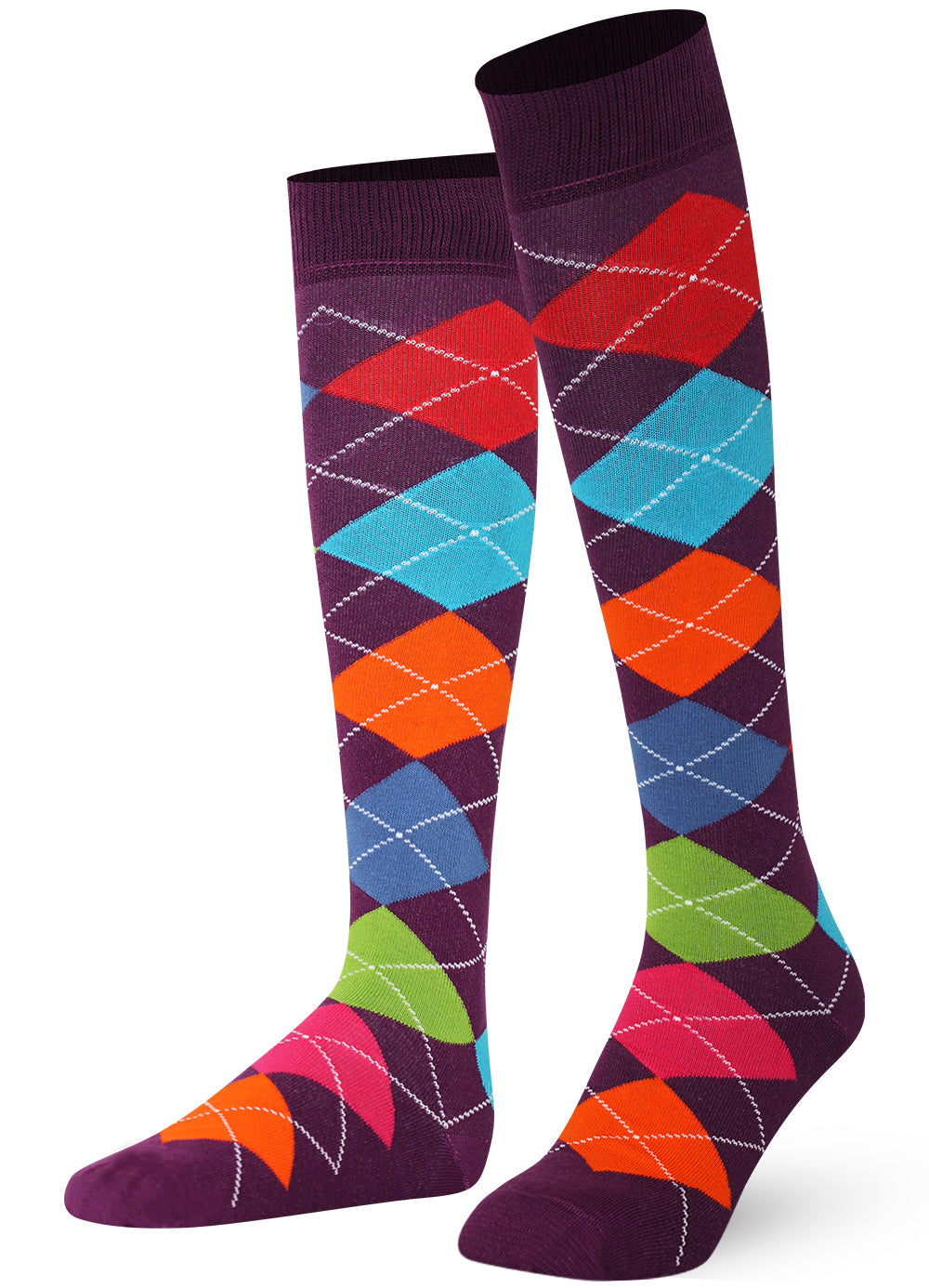 Purple Mysocks argyle knee high socks made of extra fine combed cotton.