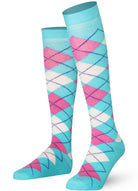 Pink and blue Mysocks argyle knee high socks made of extra fine combed cotton.