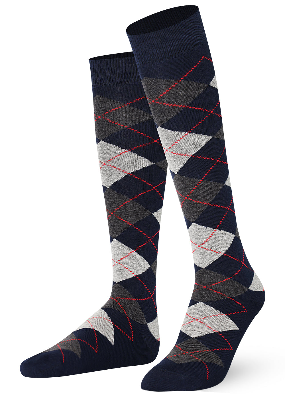 Navy Knee-high socks with a argyle pattern 