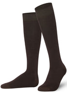 Unisex wearing brown Mysocks knee-high combed cotton socks