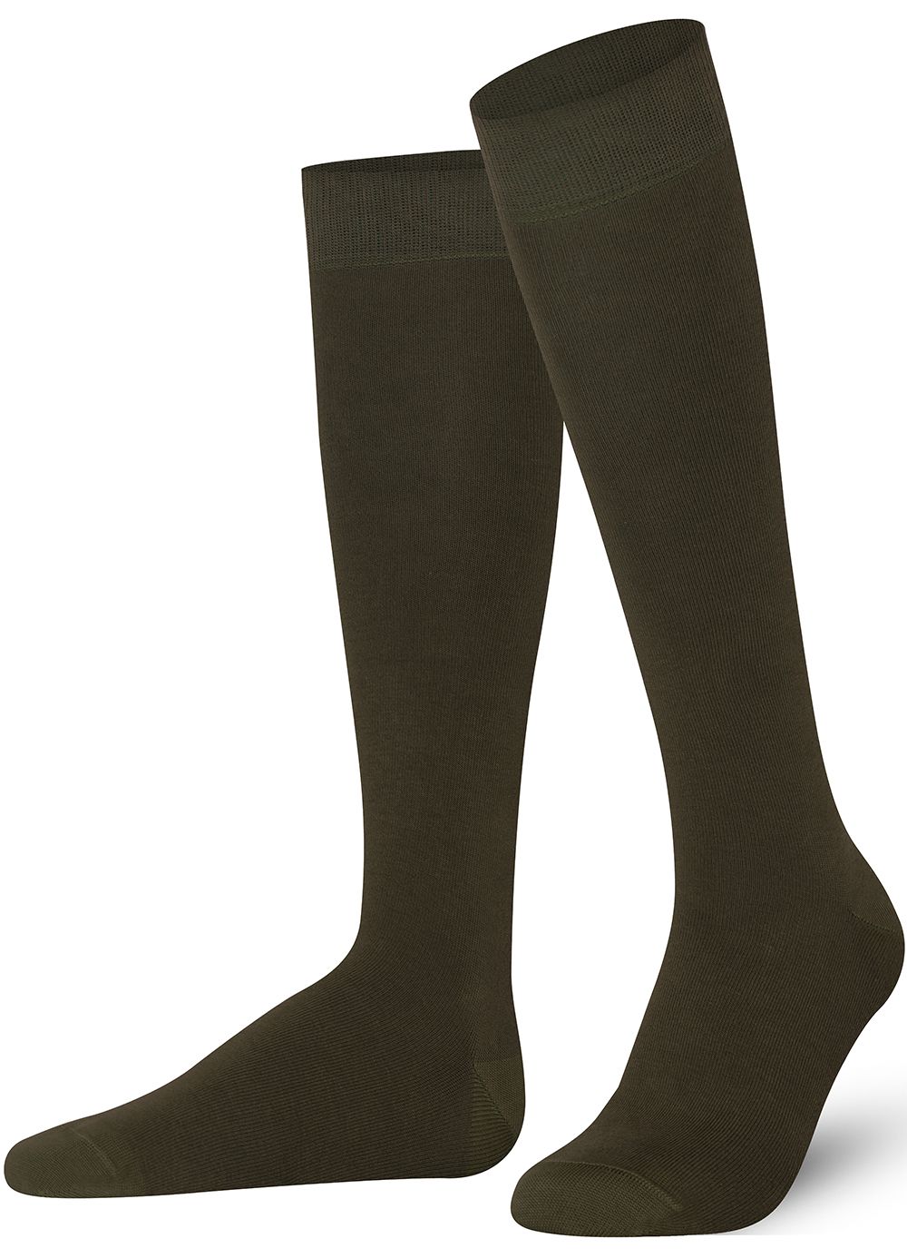 Unisex wearing khaki Mysocks knee-high combed cotton socks