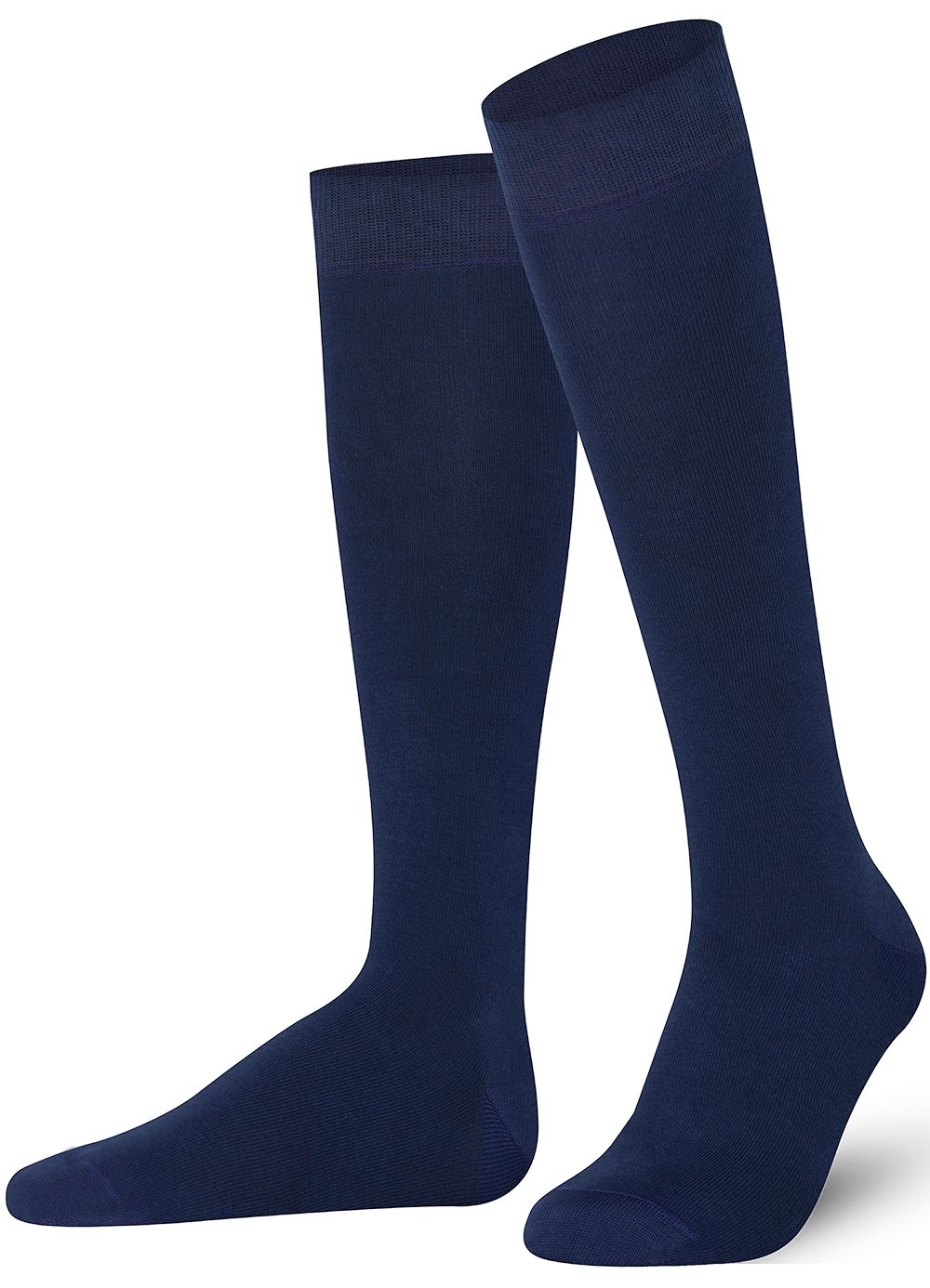 Unisex wearing navy Mysocks knee-high combed cotton socks